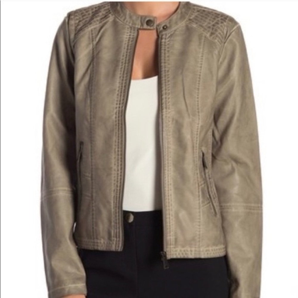 Sebby Collection Women's Faux Leather Motto Jacket, Sz SM, Taupe, NWOT